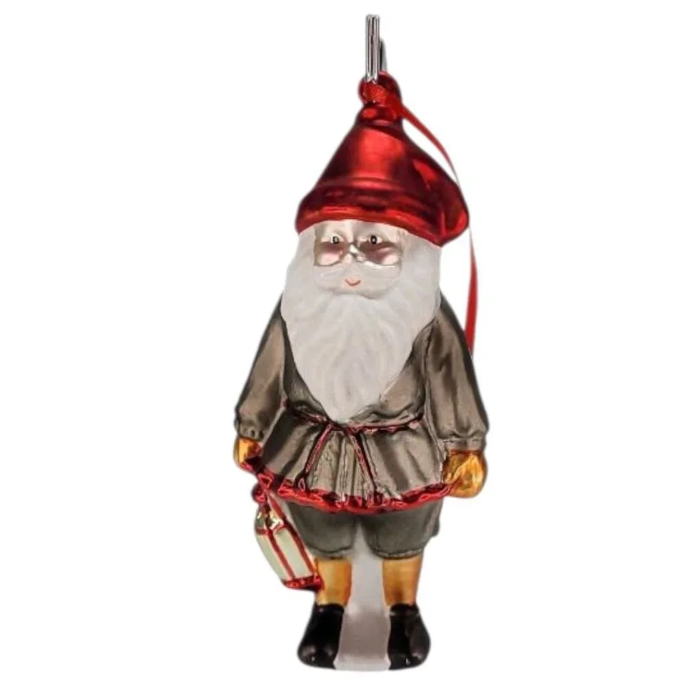 IKEA Glass Santa Claus Christmas Tree Ornaments With Red Ribbon Hangers 